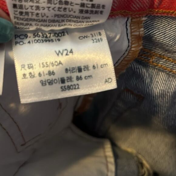 Levis 501 High Rise Medium Wash Color Block Denim Shorts 24 Retro Funky Cutoff - Picture 8 of 11